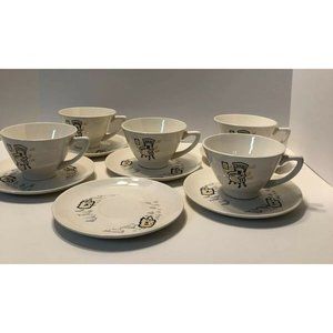 RARE VTG STETSON MARQUEST COFFEE /TEA 5 CUPS, 6 SAUCERS-USA - LINCOLN, IL